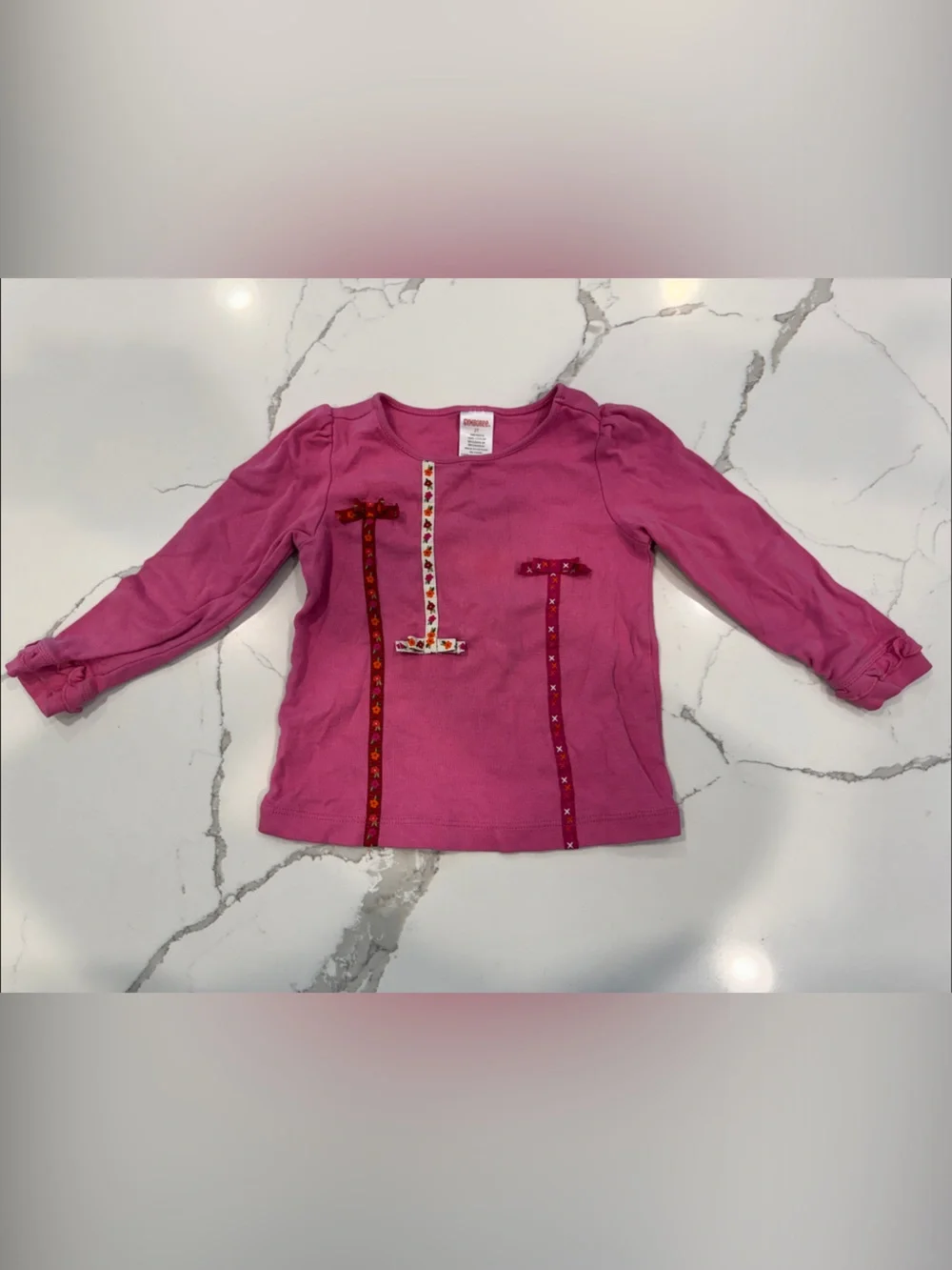 Gymboree 2T Bright Pink Long-Sleeve Tee with Ribbon Detail